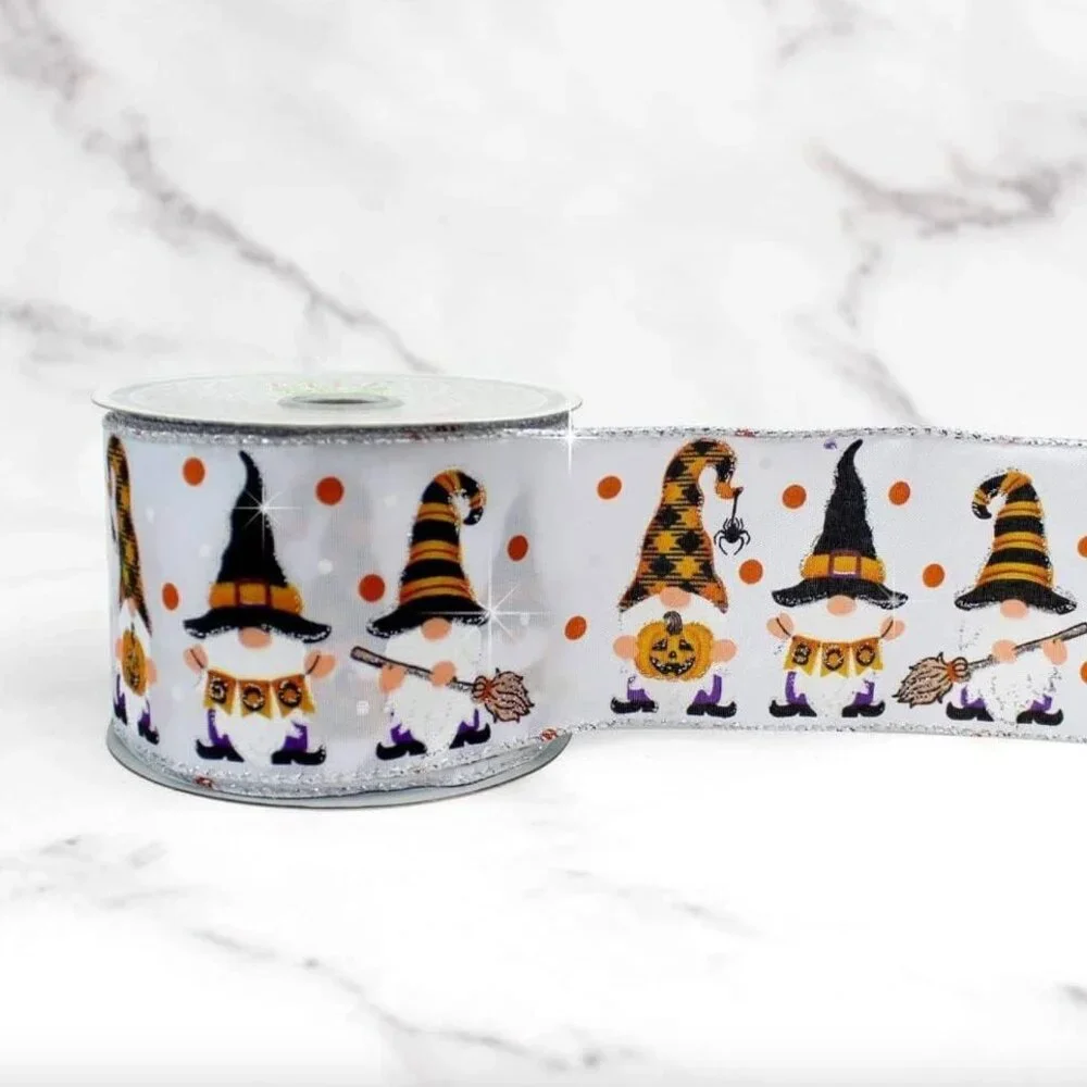 LUV Ribbons Halloween Gnomes and Lights Wired Edge Ribbon Crafts 10 Yards